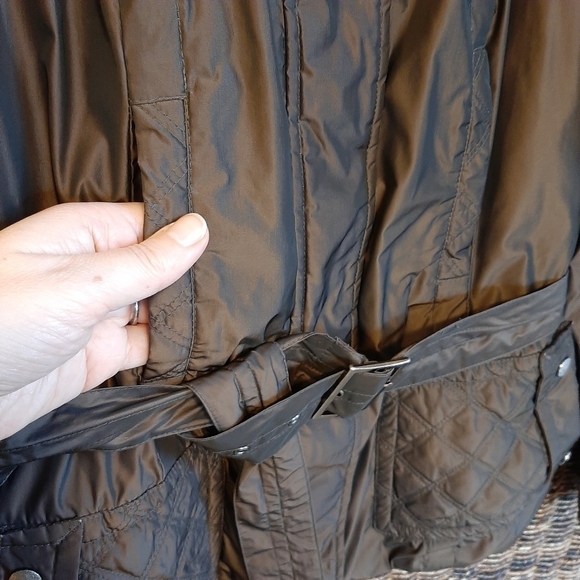 Geox Respira Women's 8 Bronze Jacket Shimmery Quilted Belted Coat Brown Italy - Picture 4 of 15